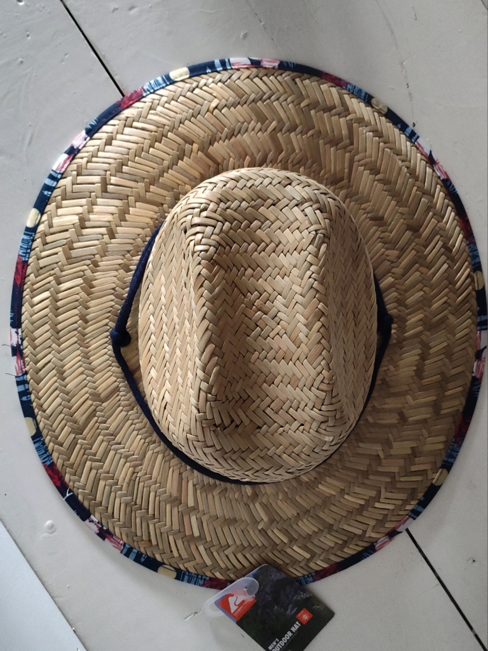 NWT Ozark Trail Straw Sun Hat | Adjustable Strap | Navy Red Tropical Trim | OS - Picture 3 of 7